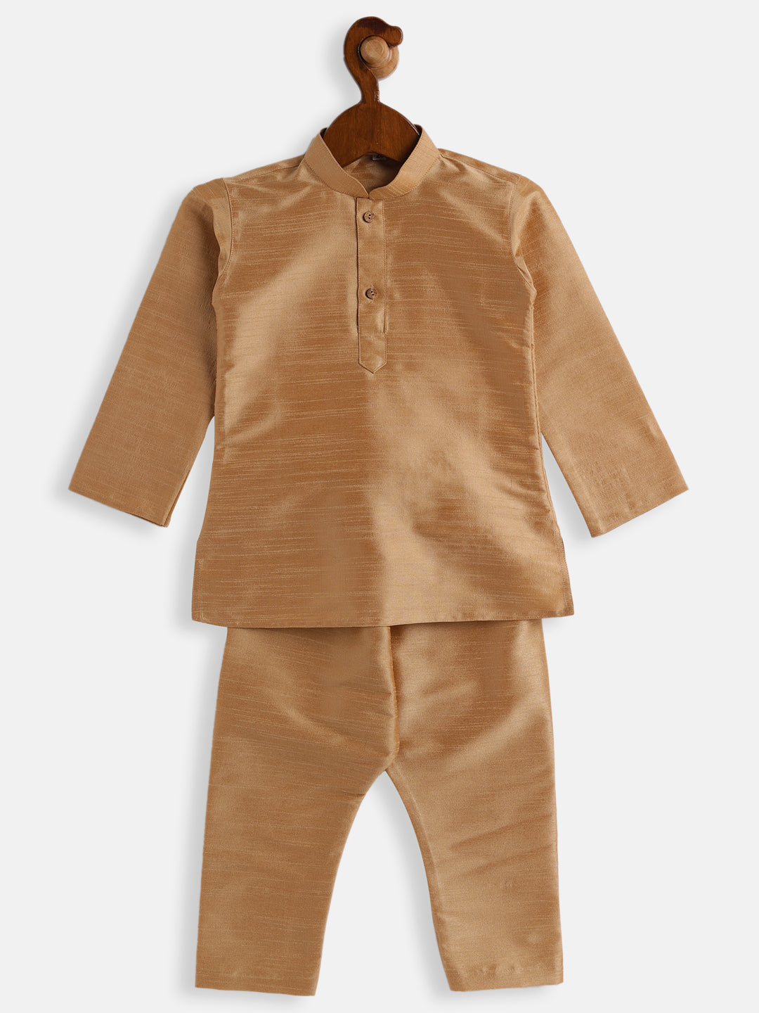 VASTRAMAY SISHU Boys Rose Gold Silk Blend Jacket, Kurta and Pyjama Set - qivii