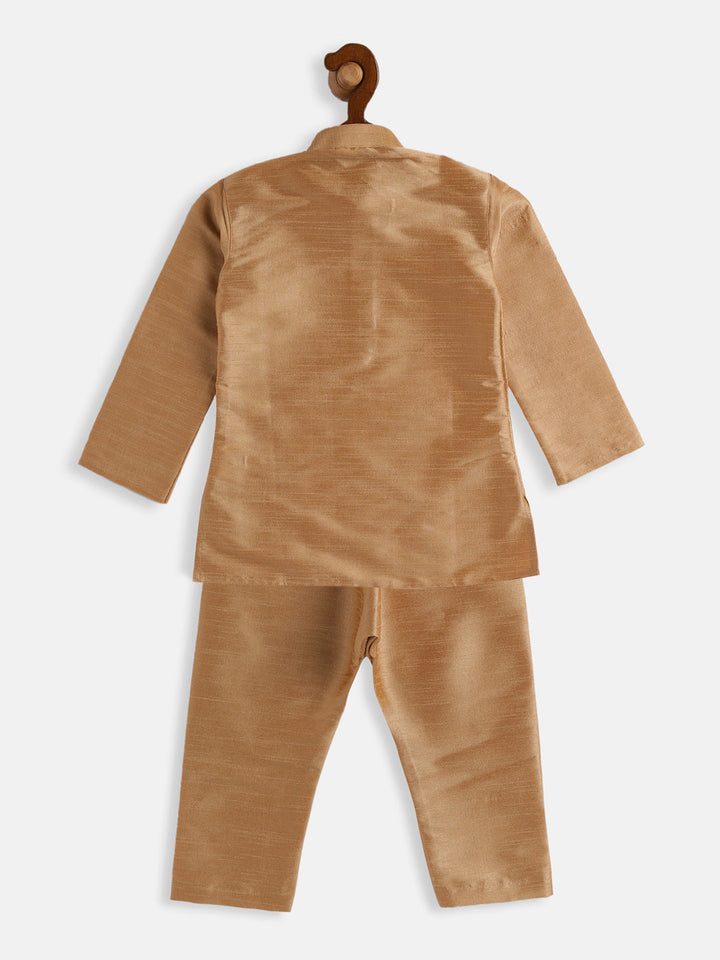 VASTRAMAY SISHU Boys Rose Gold Silk Blend Jacket, Kurta and Pyjama Set - qivii