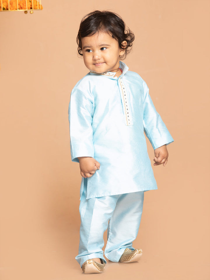 VASTRAMAY SISHU Boys' Aqua Blue Viscose Kurta and Pyjama Set - qivii