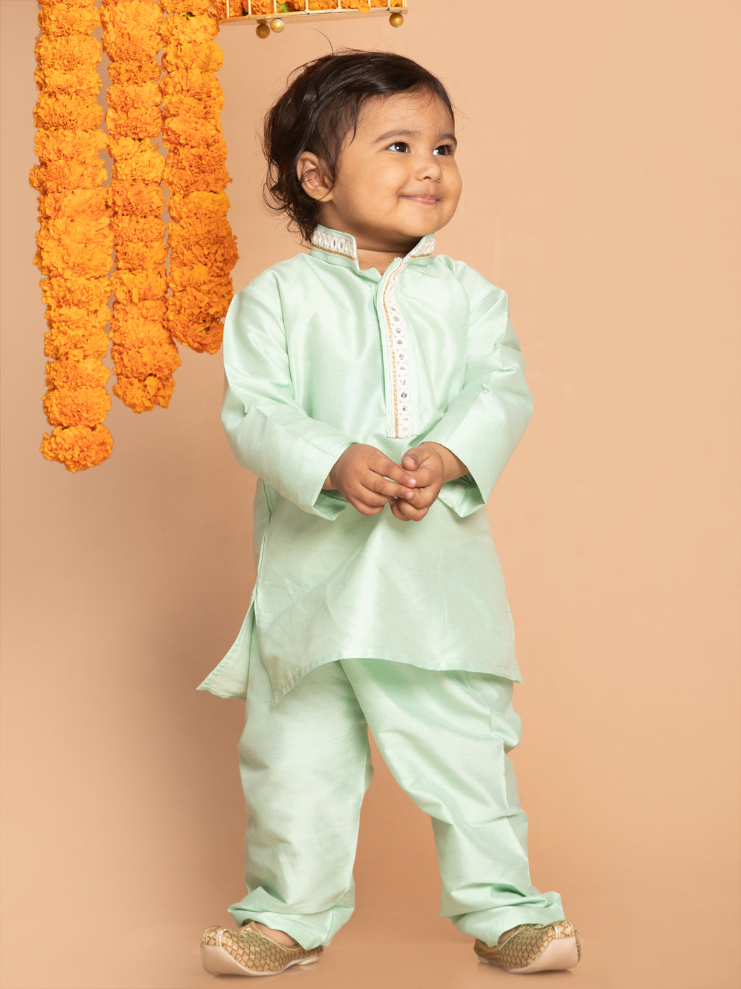 VASTRAMAY SISHU Boys' Green Viscose Kurta and Pyjama Set - qivii