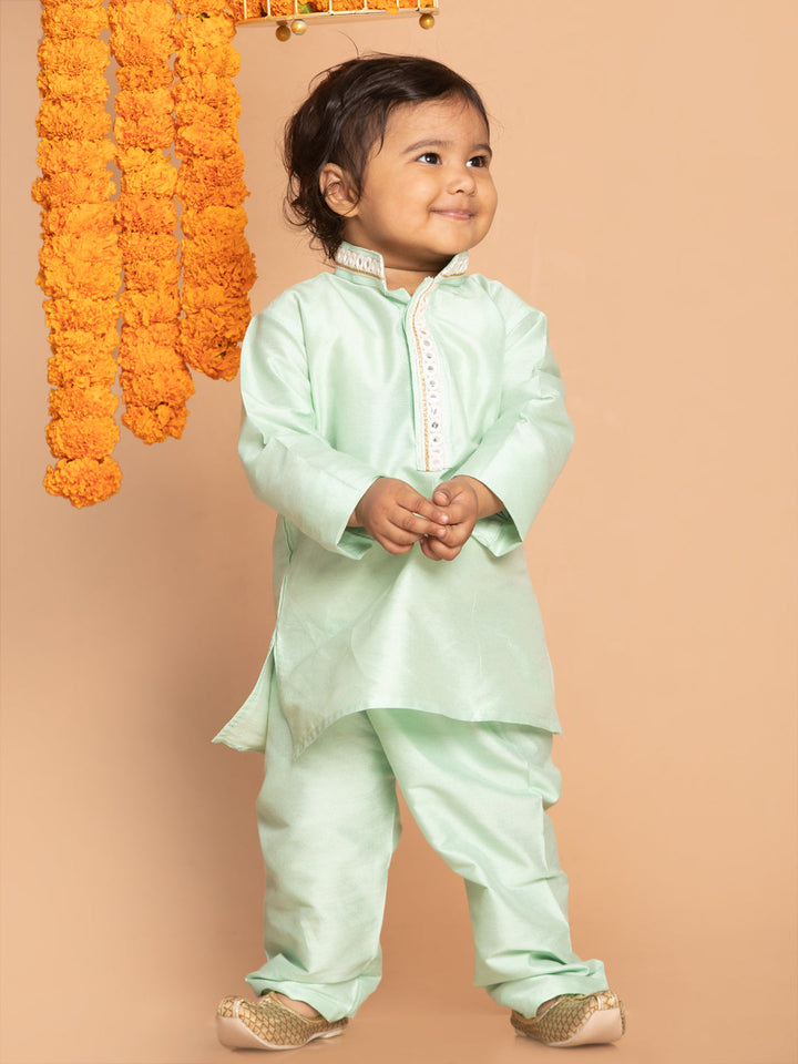 VASTRAMAY SISHU Boys' Green Viscose Kurta and Pyjama Set - qivii