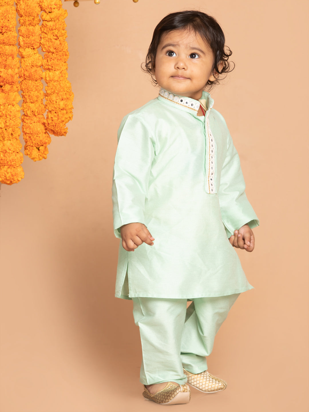 VASTRAMAY SISHU Boys' Green Viscose Kurta and Pyjama Set - qivii
