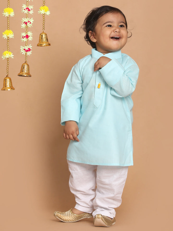 VASTRAMAY Boy's Aqua Blue Kurta With White Pyjama Set - qivii