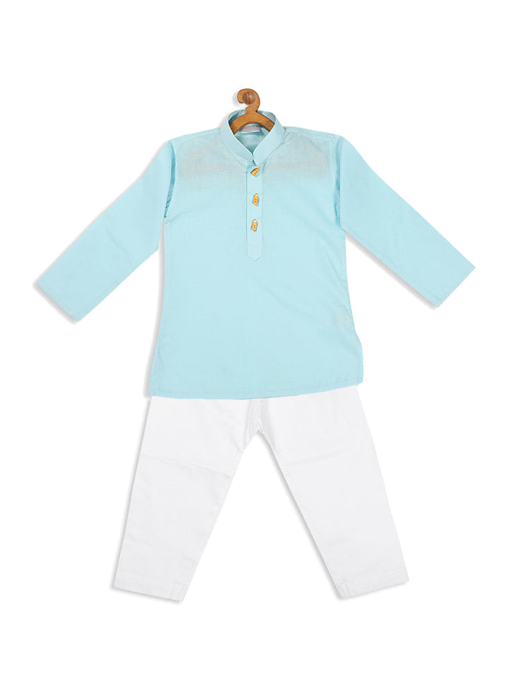 VASTRAMAY Boy's Aqua Blue Kurta With White Pyjama Set - qivii