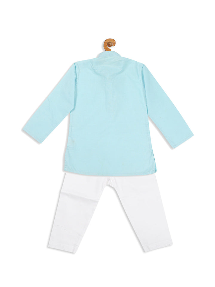 VASTRAMAY Boy's Aqua Blue Kurta With White Pyjama Set - qivii