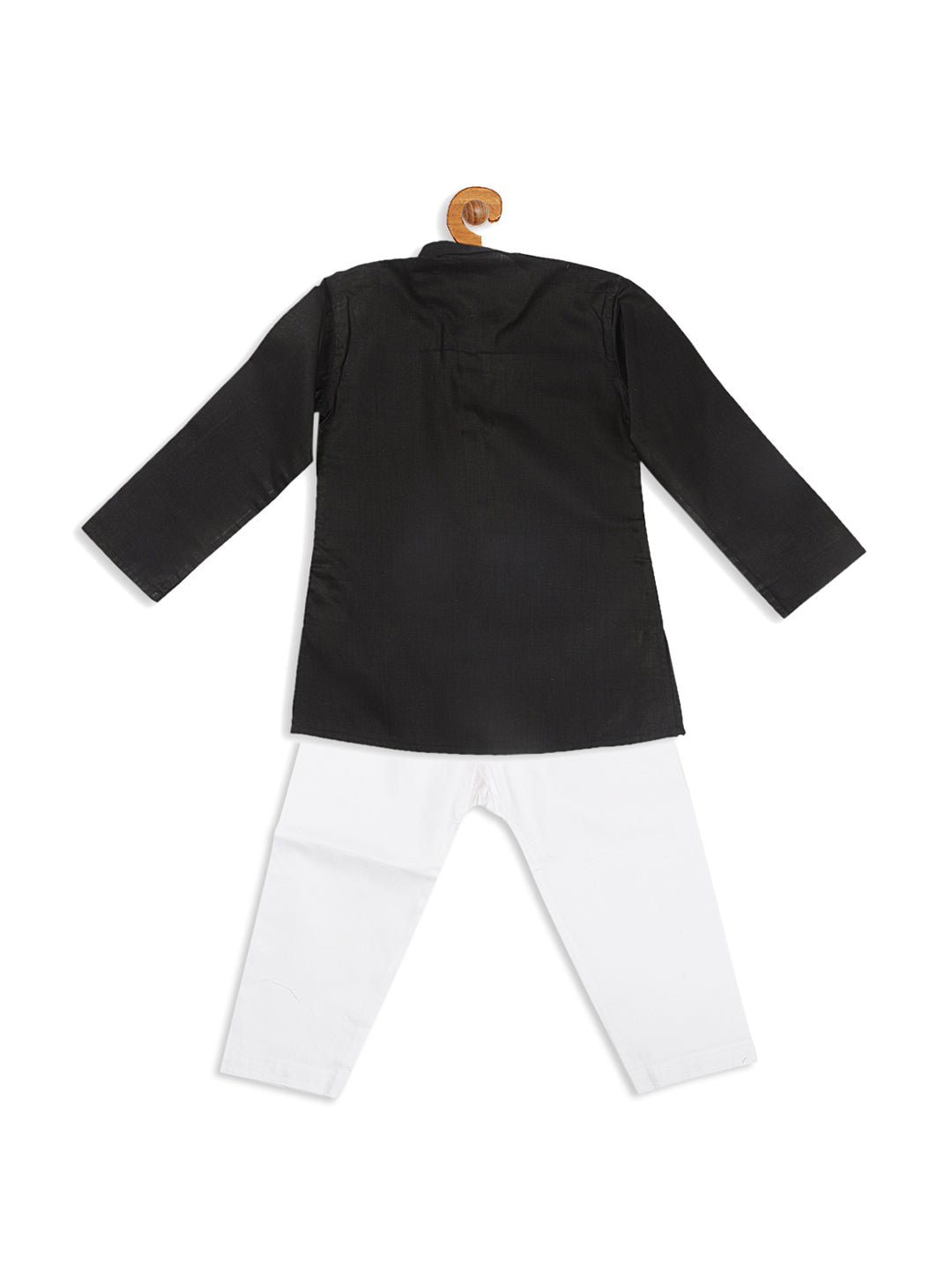 VASTRAMAY Boy's Black Kurta With White Pyjama Set - qivii