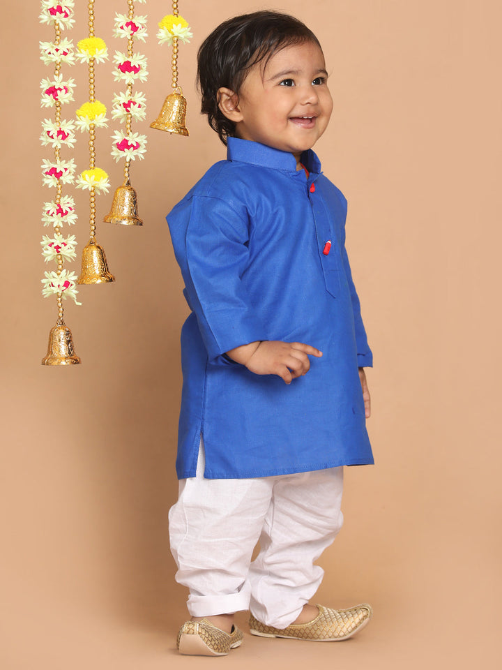 VASTRAMAY Boy's Blue Kurta With White Pyjama Set - qivii