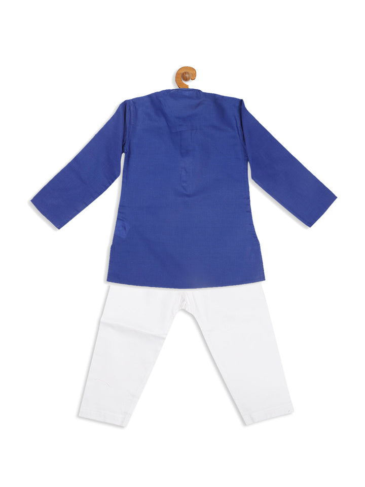 VASTRAMAY Boy's Blue Kurta With White Pyjama Set - qivii