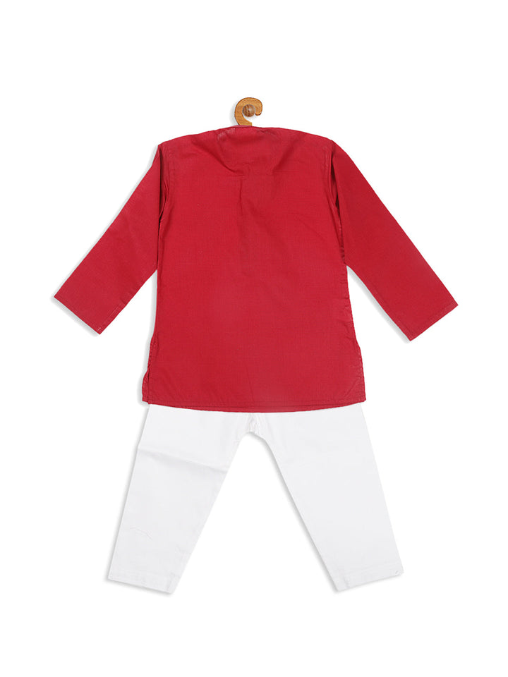 VASTRAMAY Boy's Maroon Kurta With White Pyjama Set - qivii