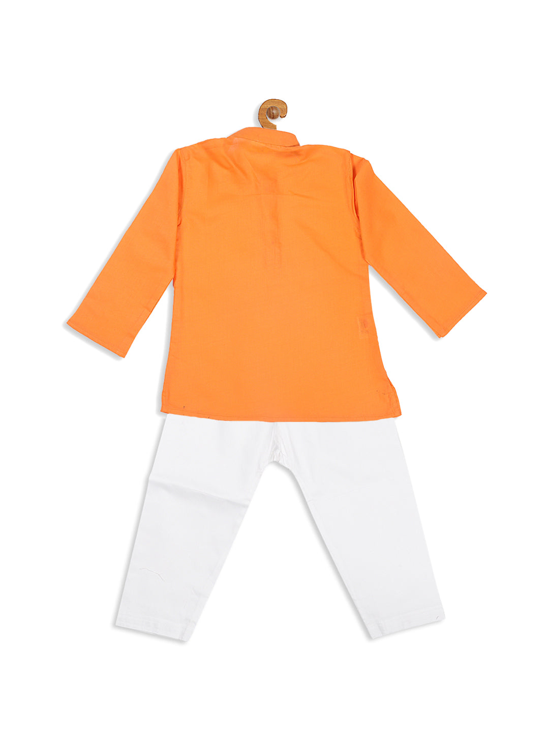 VASTRAMAY Boy's Orange Color Kurta With White Pyjama Set - qivii