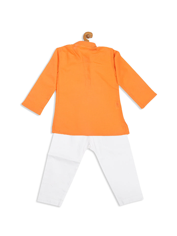 VASTRAMAY Boy's Orange Color Kurta With White Pyjama Set - qivii