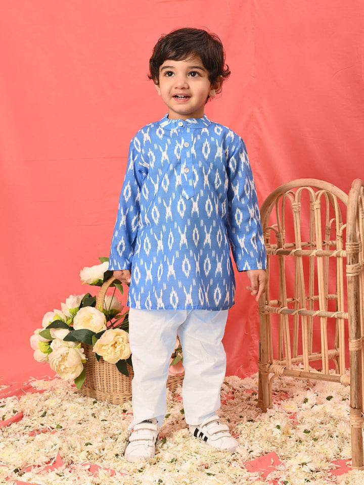 VASTRAMAY SISHU Boys Traditional Ikkat Print Flat Collar Kurta And Pyjama Set - qivii
