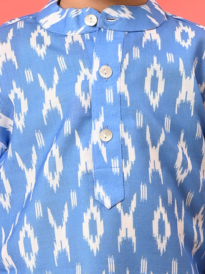 VASTRAMAY SISHU Boys Traditional Ikkat Print Flat Collar Kurta And Pyjama Set - qivii