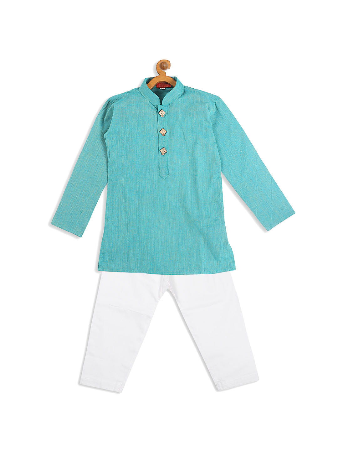 VASTRAMAY Boy's Blue Pure Cotton Kurta With White Pyjama Set - qivii