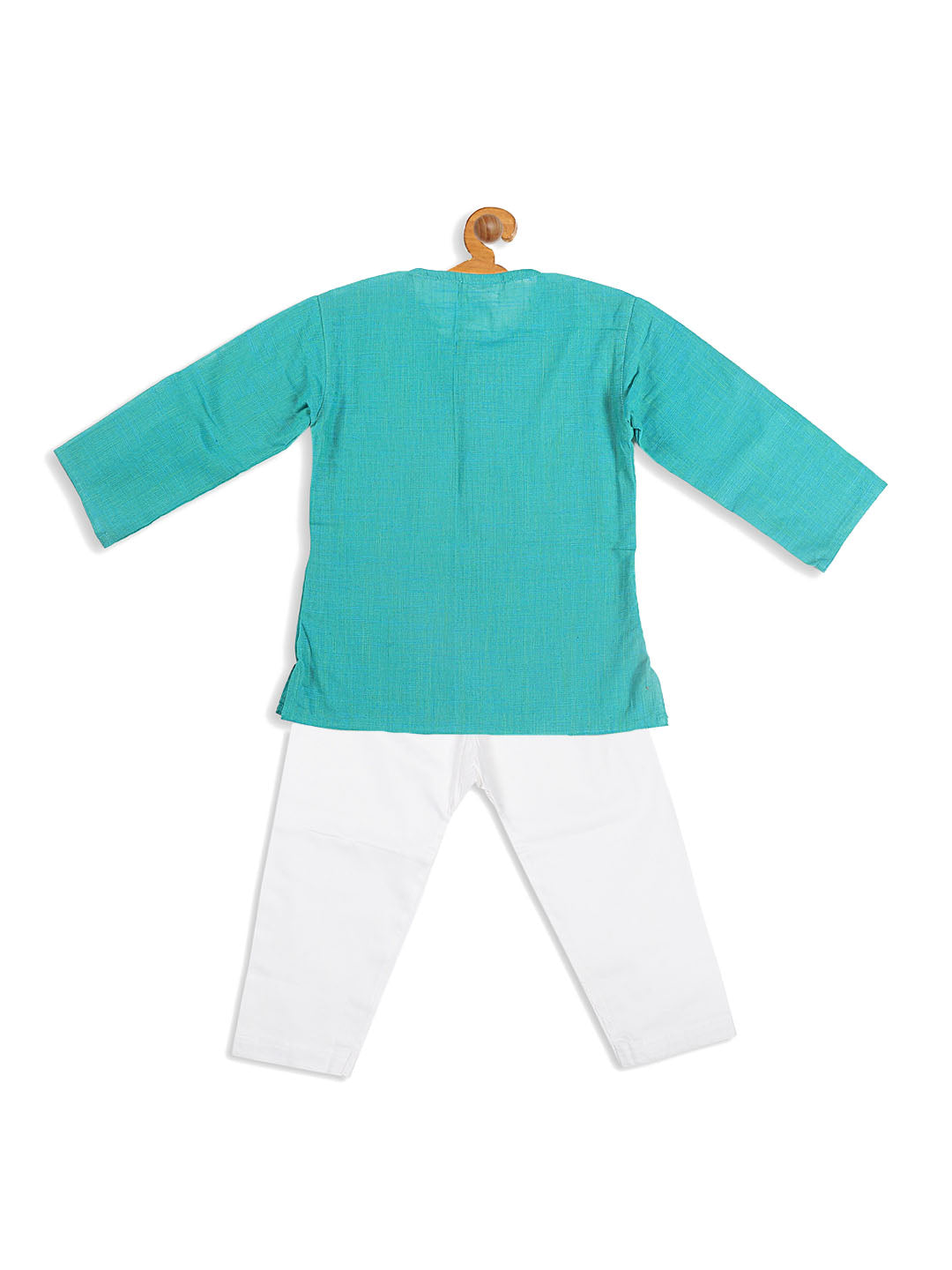 VASTRAMAY Boy's Blue Pure Cotton Kurta With White Pyjama Set - qivii