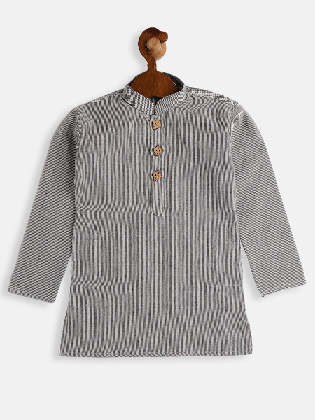 VASTRAMAY Boy's Grey Striped Pure Cotton Kurta - qivii