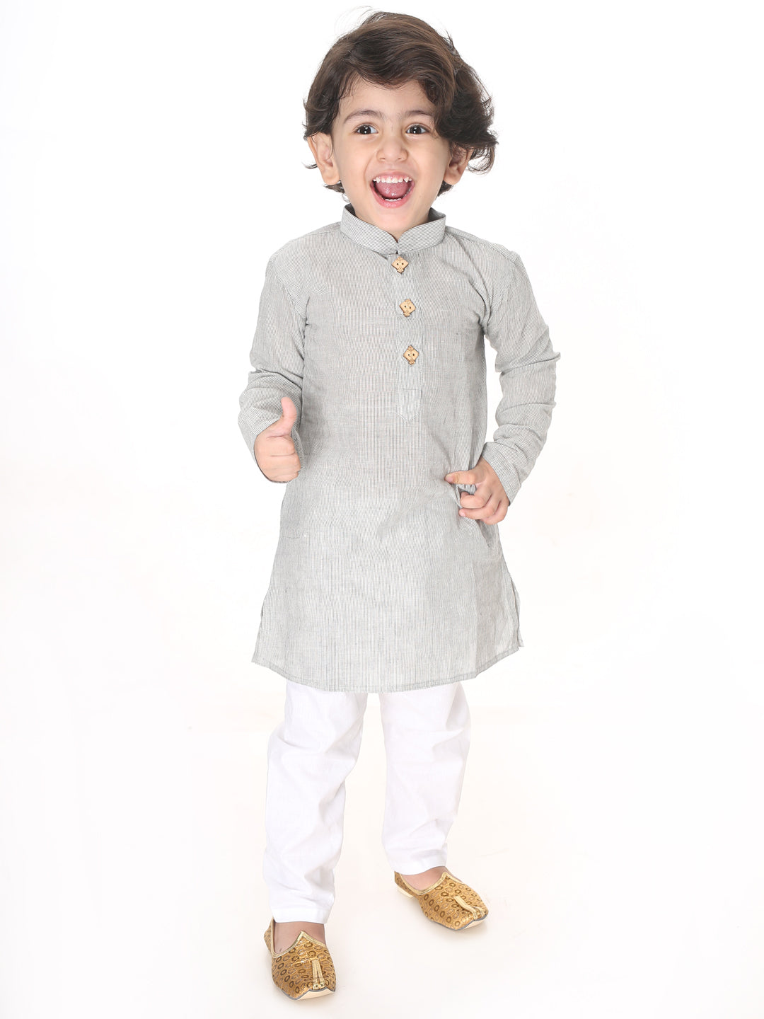 VASTRAMAY Boy's Grey Striped Pure Cotton Kurta - qivii