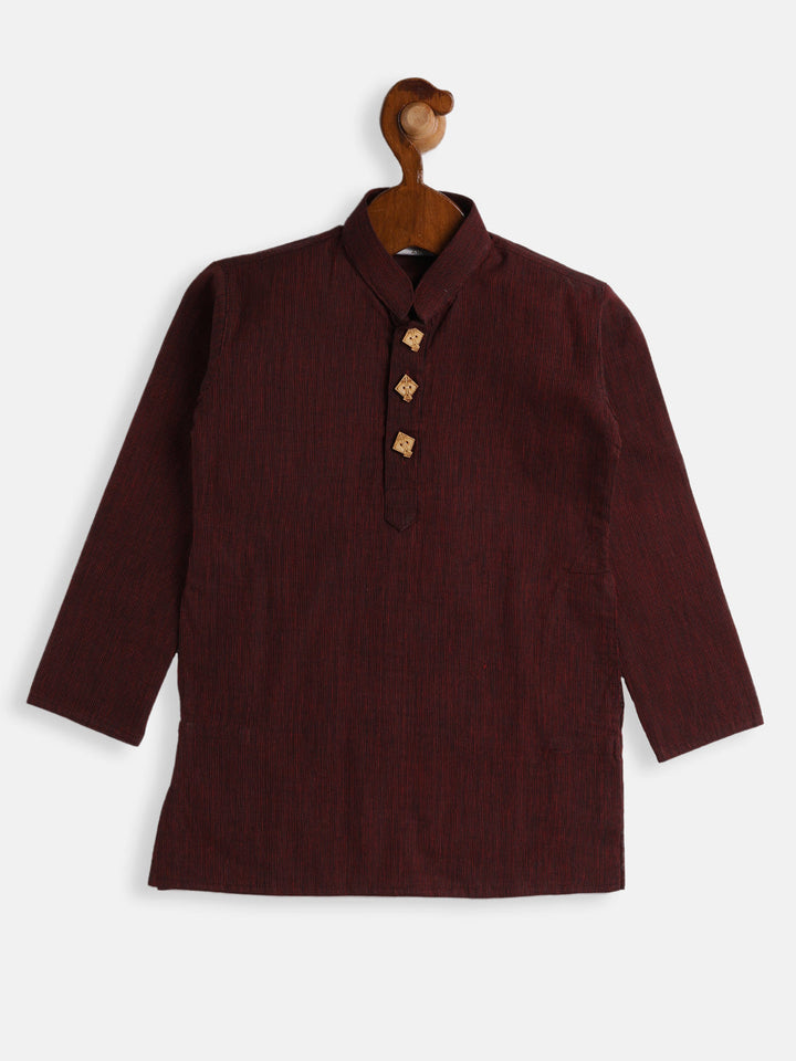 VASTRAMAY Boys Maroon Pure Cotton Kurta - qivii