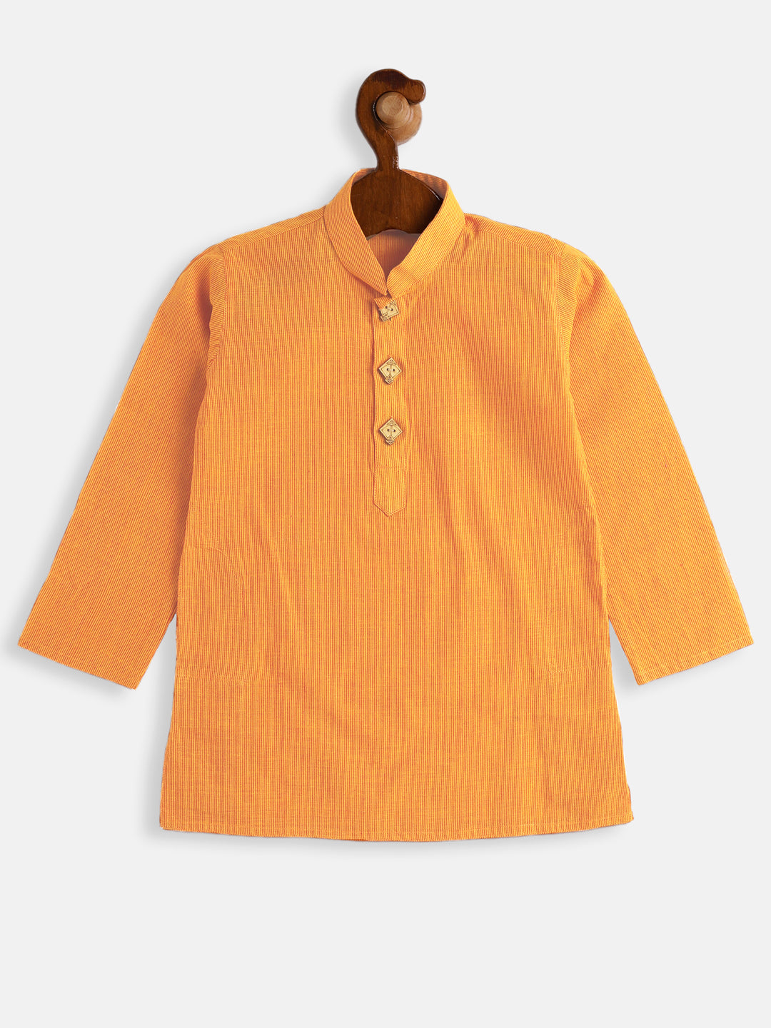 VASTRAMAY Boy's Mustard Striped Pure Cotton Kurta - qivii