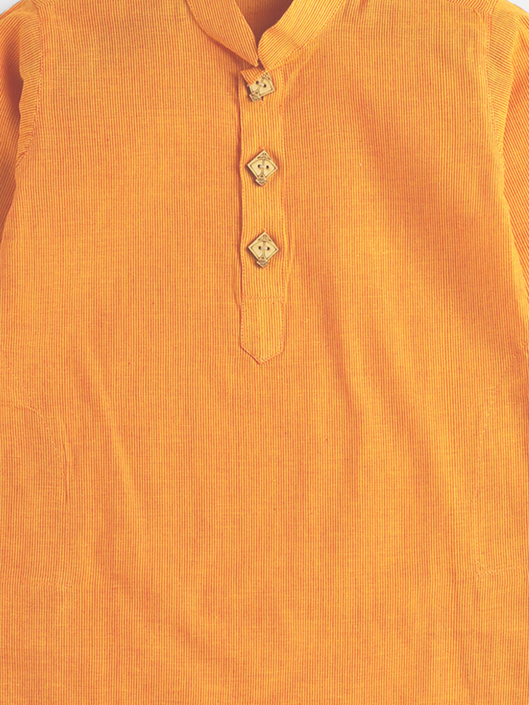 VASTRAMAY Boy's Mustard Striped Pure Cotton Kurta - qivii