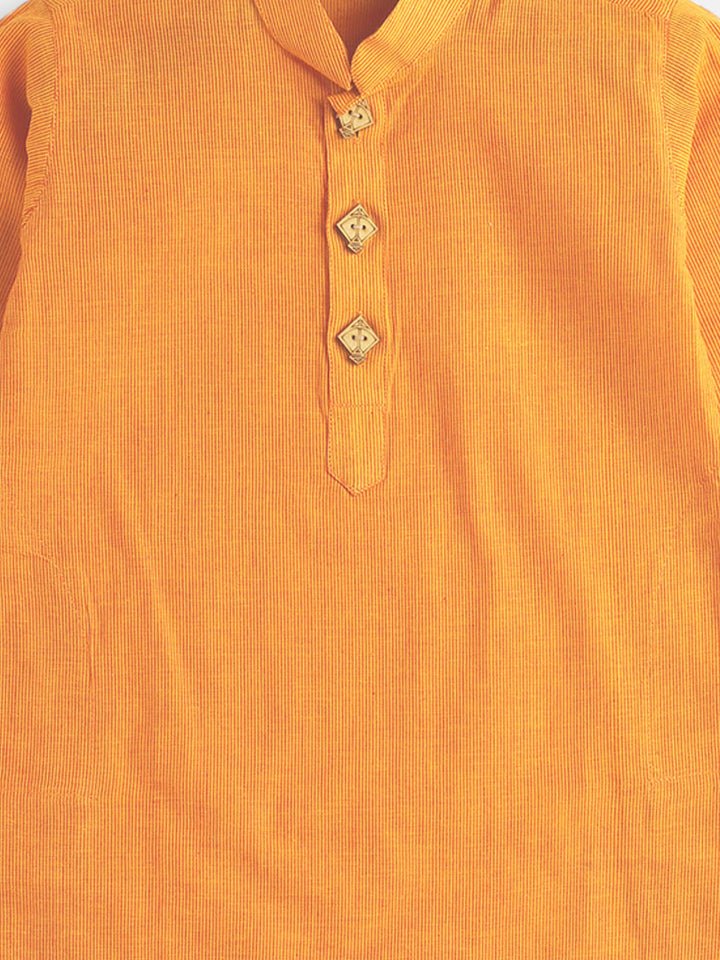 VASTRAMAY Boy's Mustard Striped Pure Cotton Kurta - qivii