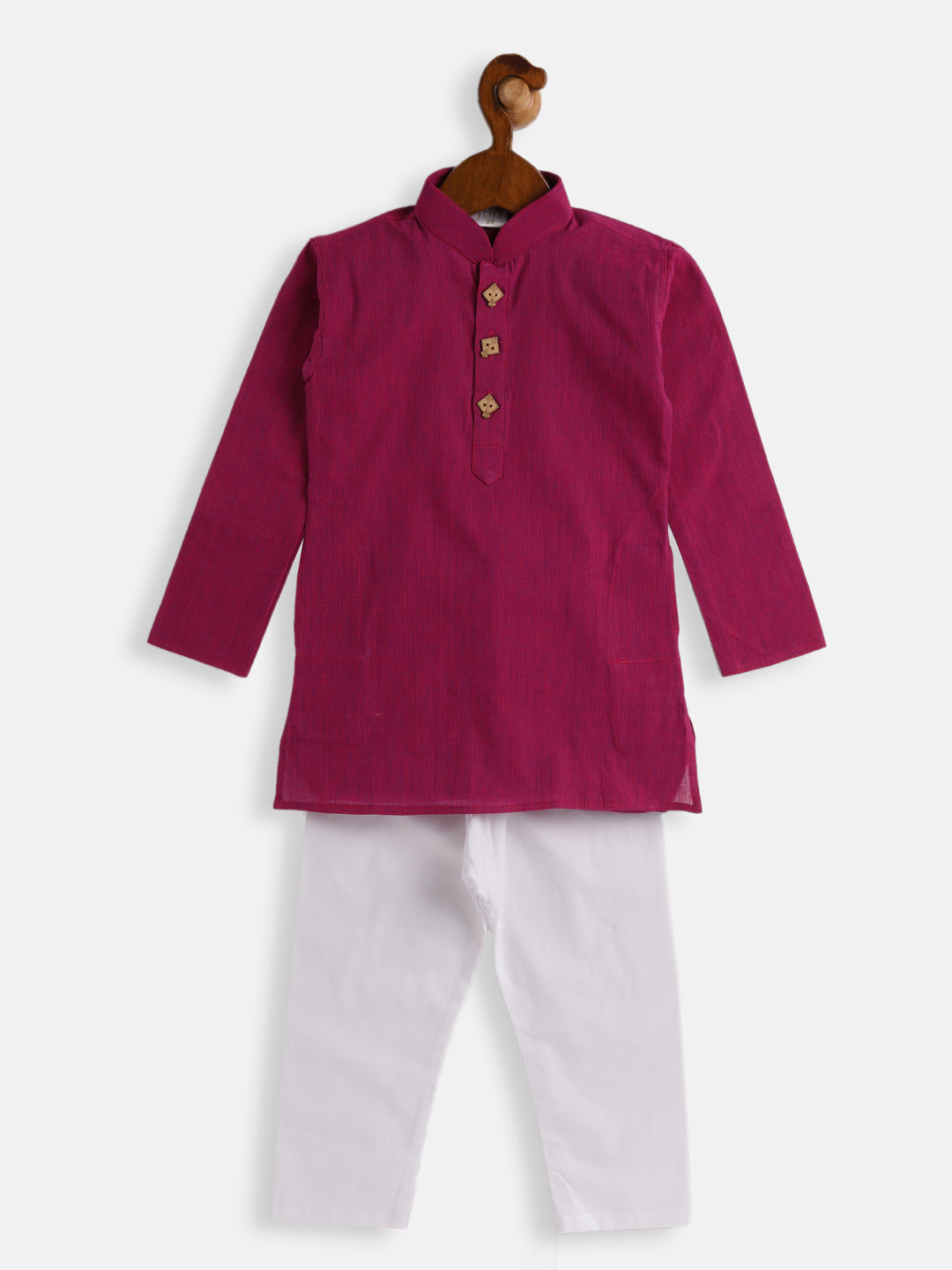 VASTRAMAY Boys Purple and White Pure Cotton Kurta Pyjama Set - qivii