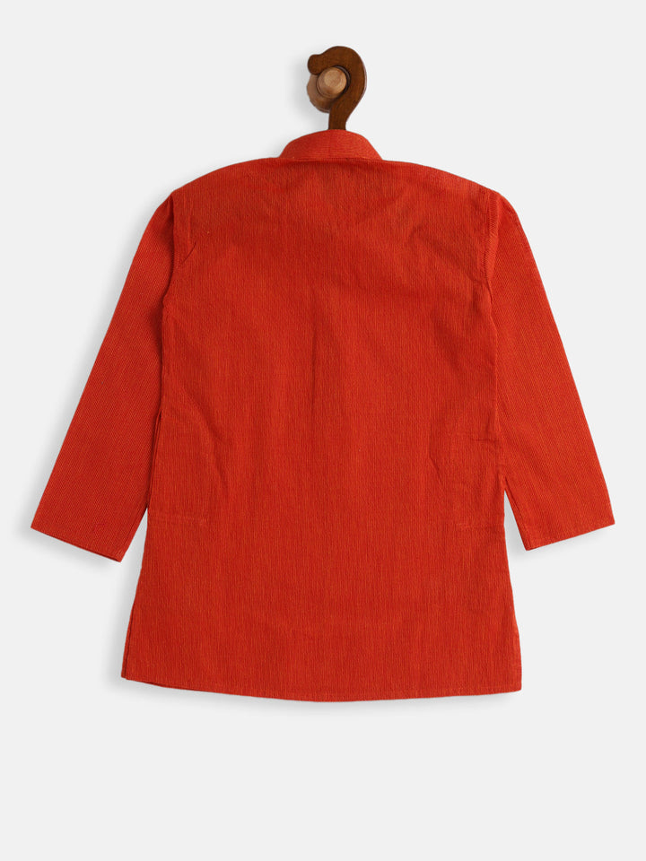 VASTRAMAY Boy's Red Striped Pure Cotton Kurta - qivii