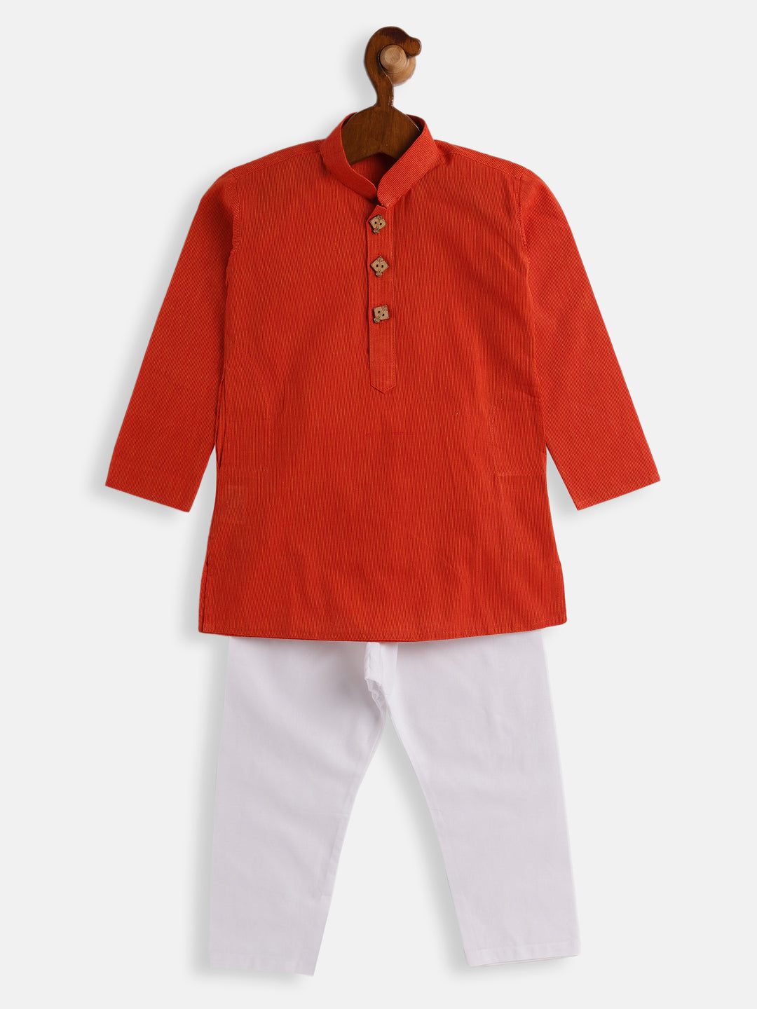 VASTRAMAY Boys Red and White Pure Cotton Kurta Pyjama Set - qivii