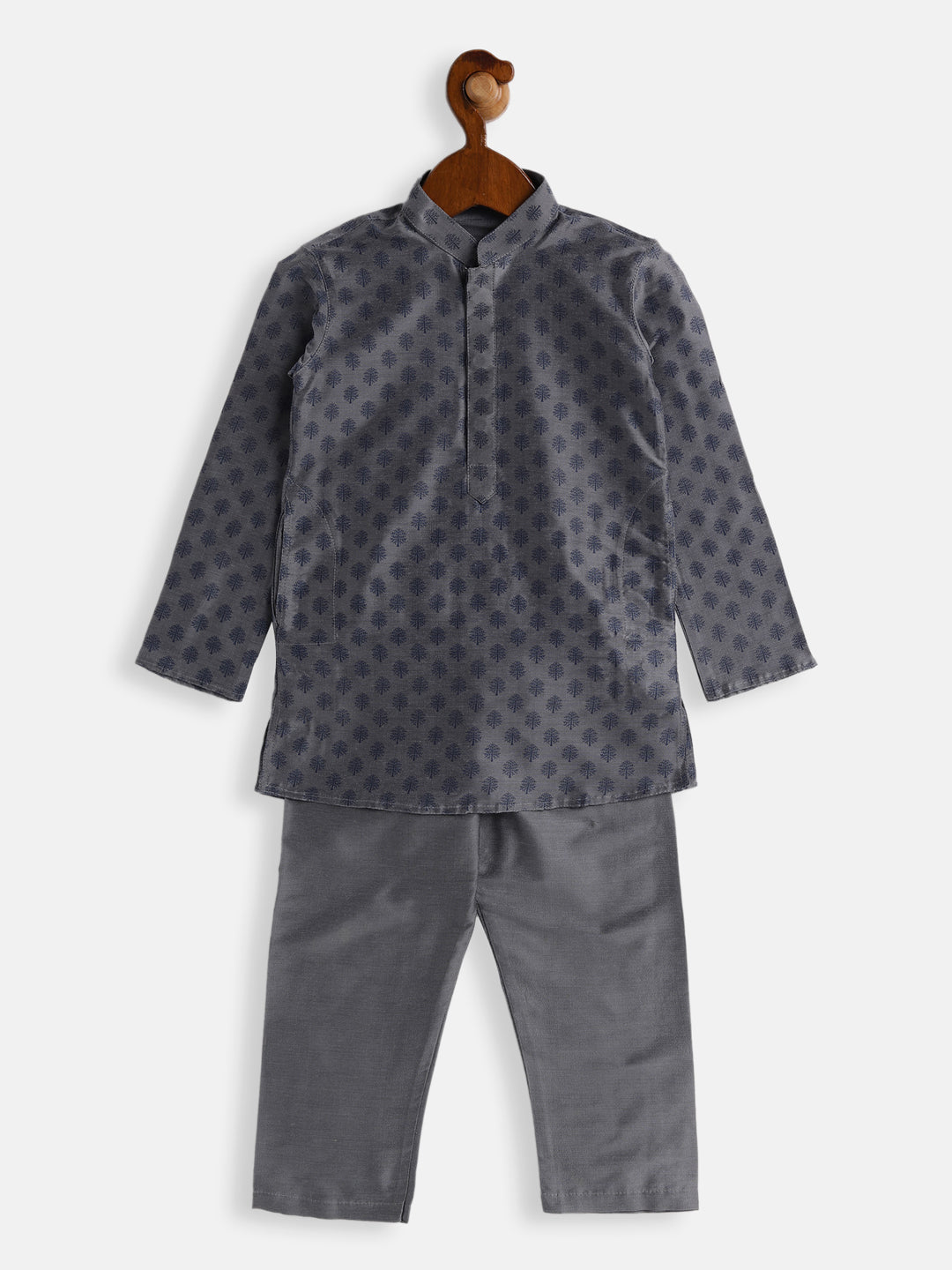 VASTRAMAY Boys Grey Cotton Blend Kurta Pyjama Set - qivii