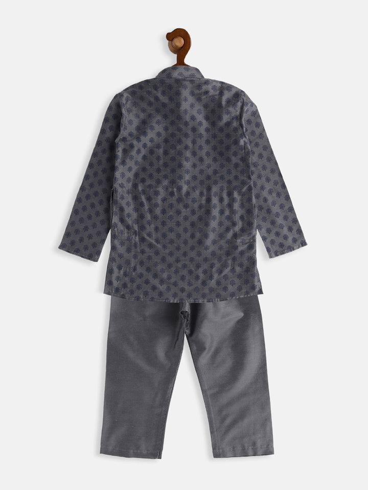 VASTRAMAY Boys Grey Cotton Blend Kurta Pyjama Set - qivii