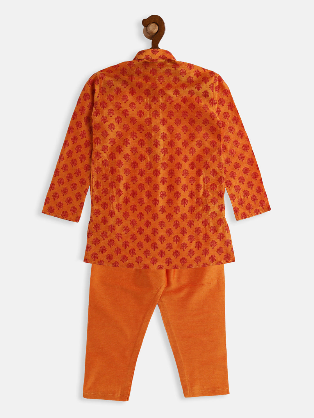 VASTRAMAY Boys Orange Cotton Blend Kurta Pyjama Set - qivii
