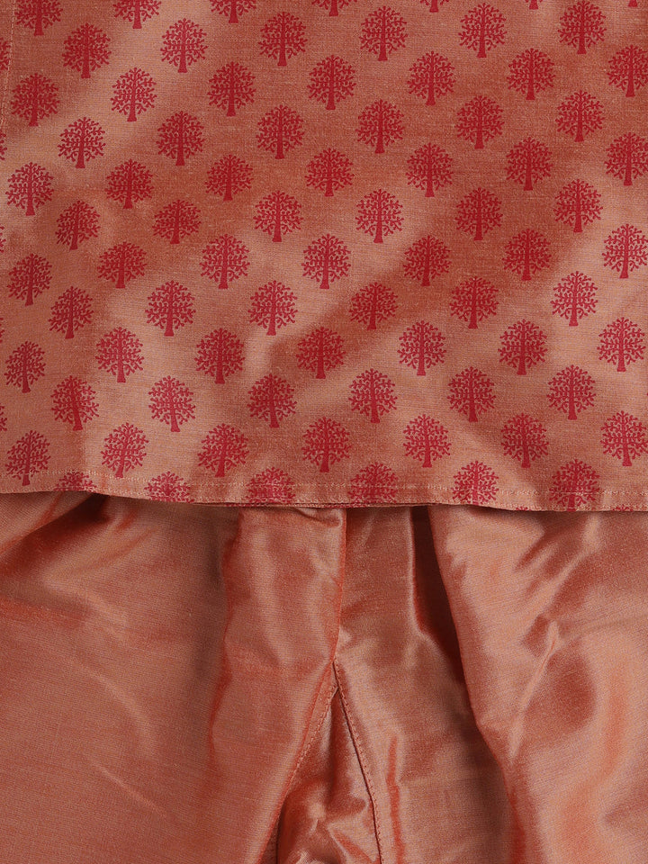 VASTRAMAY Boys Pink Cotton Blend Kurta Pyjama Set - qivii