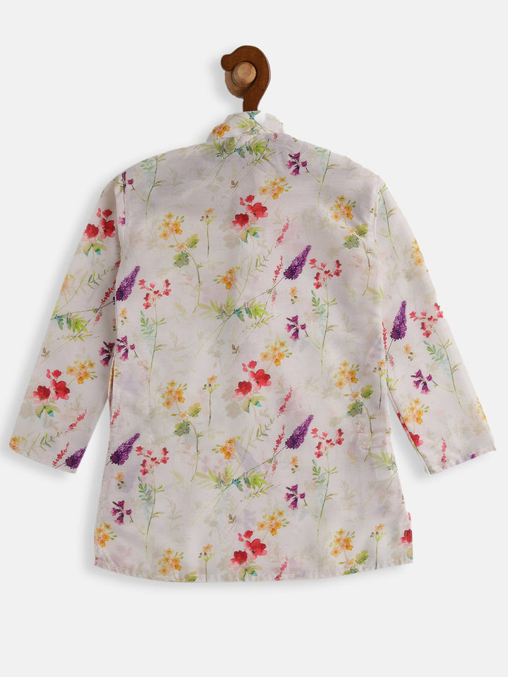 VASTRAMAY Boys Multicolor-Base-Cream Cotton Blend Kurta - qivii