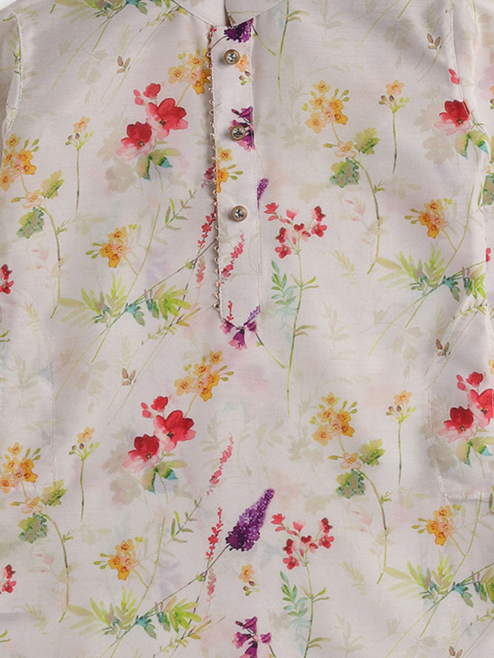 VASTRAMAY Boys Multicolor-Base-Cream Cotton Blend Kurta - qivii