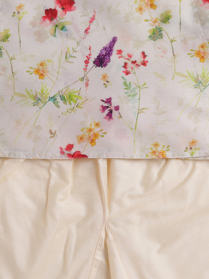 VASTRAMAY Boys Multicolor-Base-Cream Cotton Blend Kurta Pyjama Set - qivii