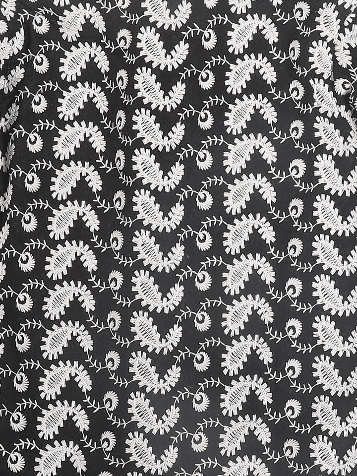 VASTRAMAY SISHU Boy's Black Chikankari Pure Cotton Kurta With White Pyjama Set - qivii