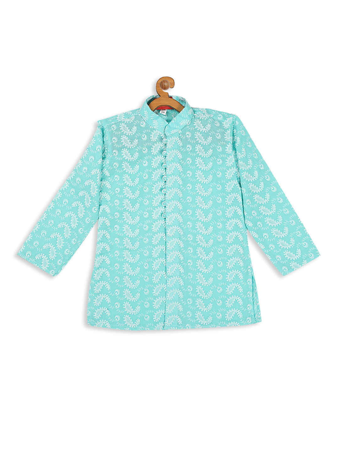 VASTRAMAY Boy's Green Chikankari Pure Cotton Kurta - qivii