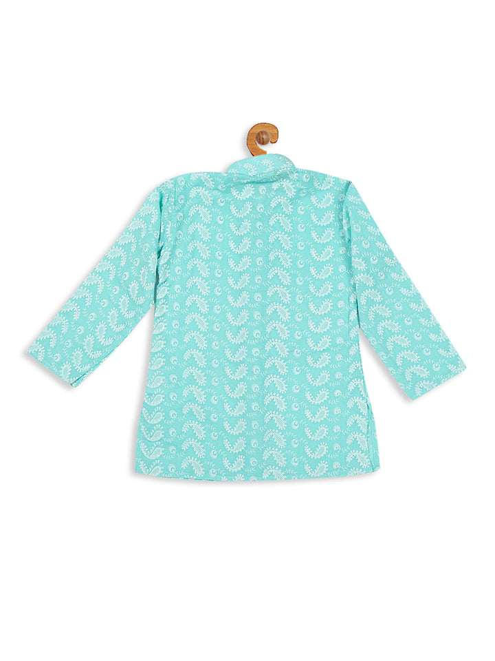 VASTRAMAY Boy's Green Chikankari Pure Cotton Kurta - qivii