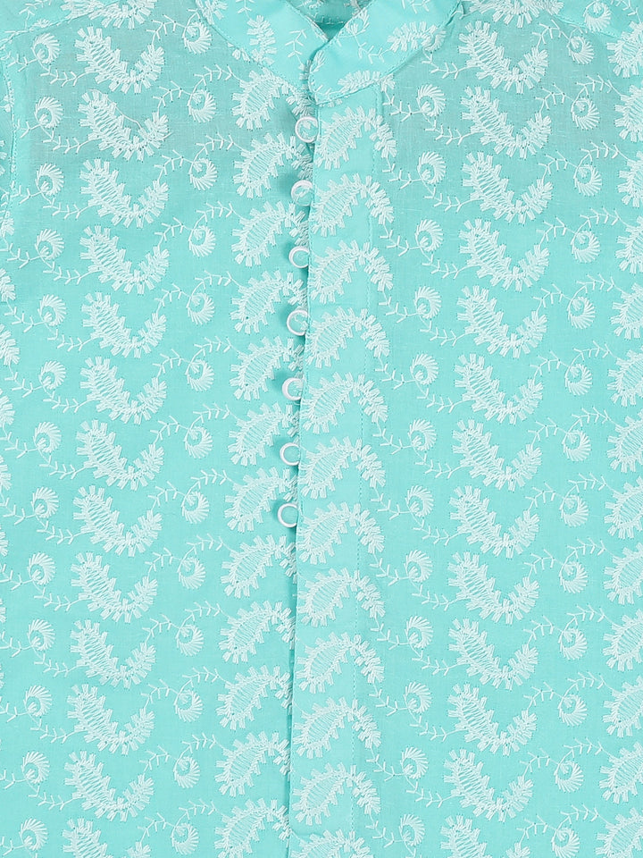 VASTRAMAY Boy's Green Chikankari Pure Cotton Kurta - qivii