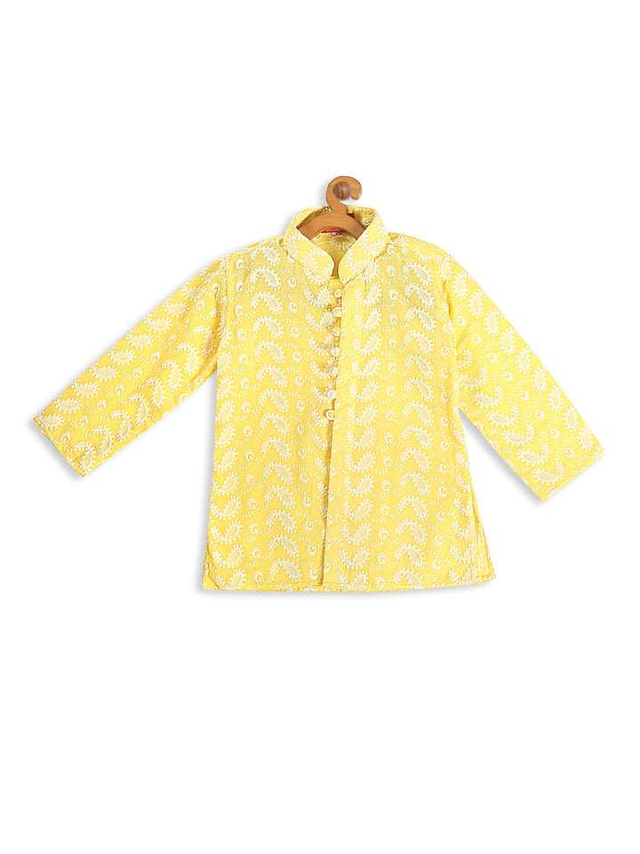 VASTRAMAY SISHU Boy's Mustard Chikankari Pure Cotton Kurta - qivii