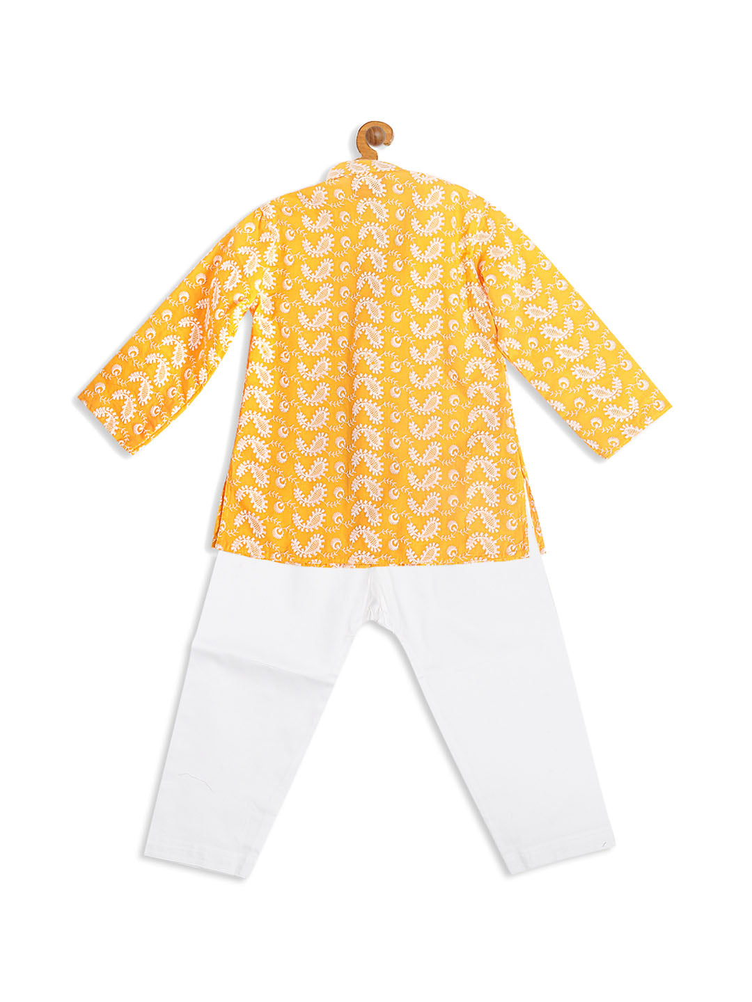 VASTRAMAY SISHU Boy's Orange Floral Chikankari Pure Cotton Kurta With White Pyjama Set - qivii