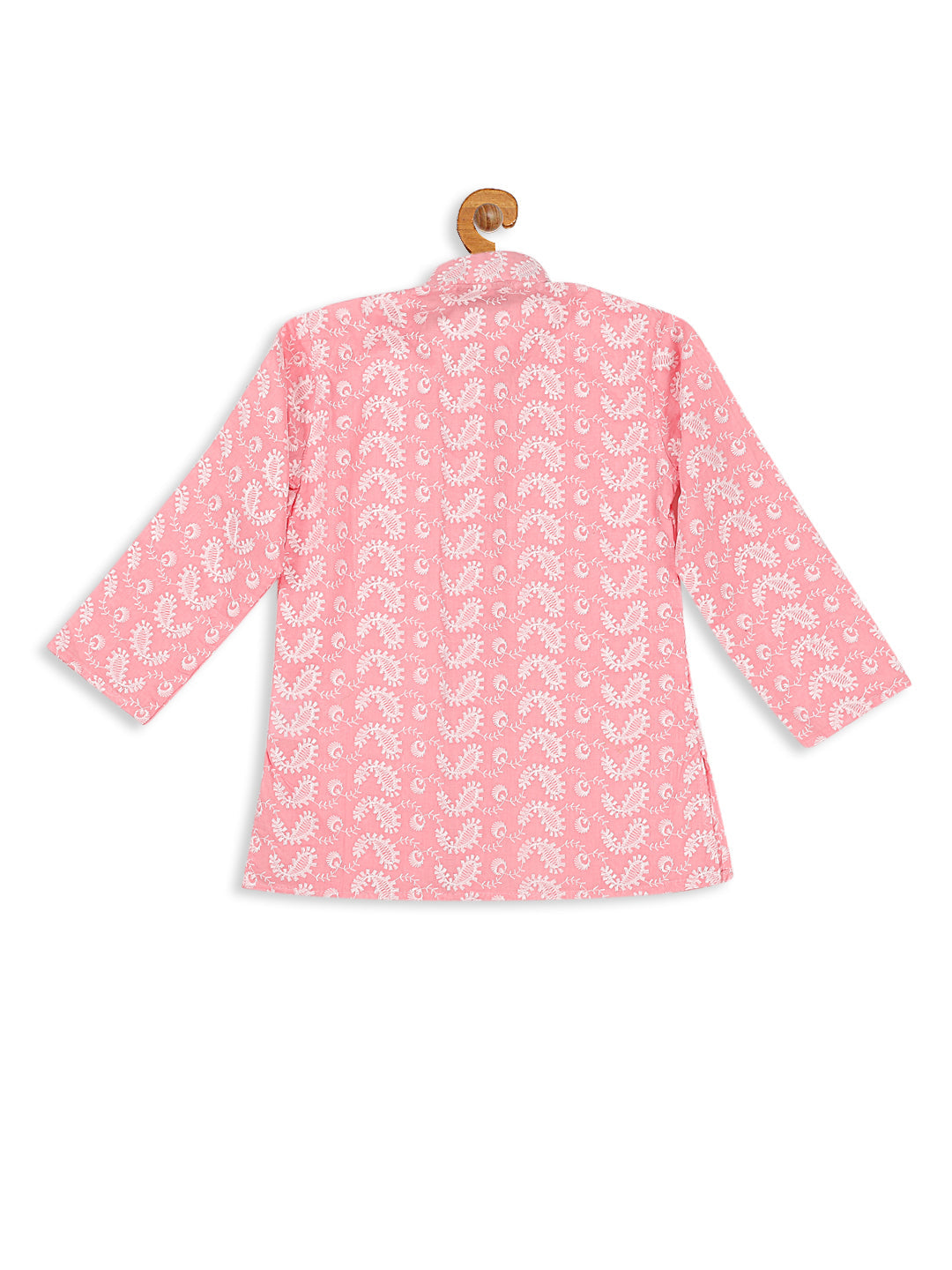 VASTRAMAY Boy's Pink Floral Chikankari Pure Cotton Kurta - qivii