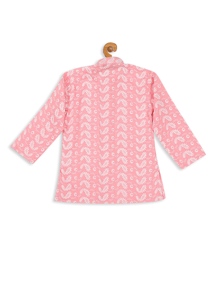 VASTRAMAY Boy's Pink Floral Chikankari Pure Cotton Kurta - qivii