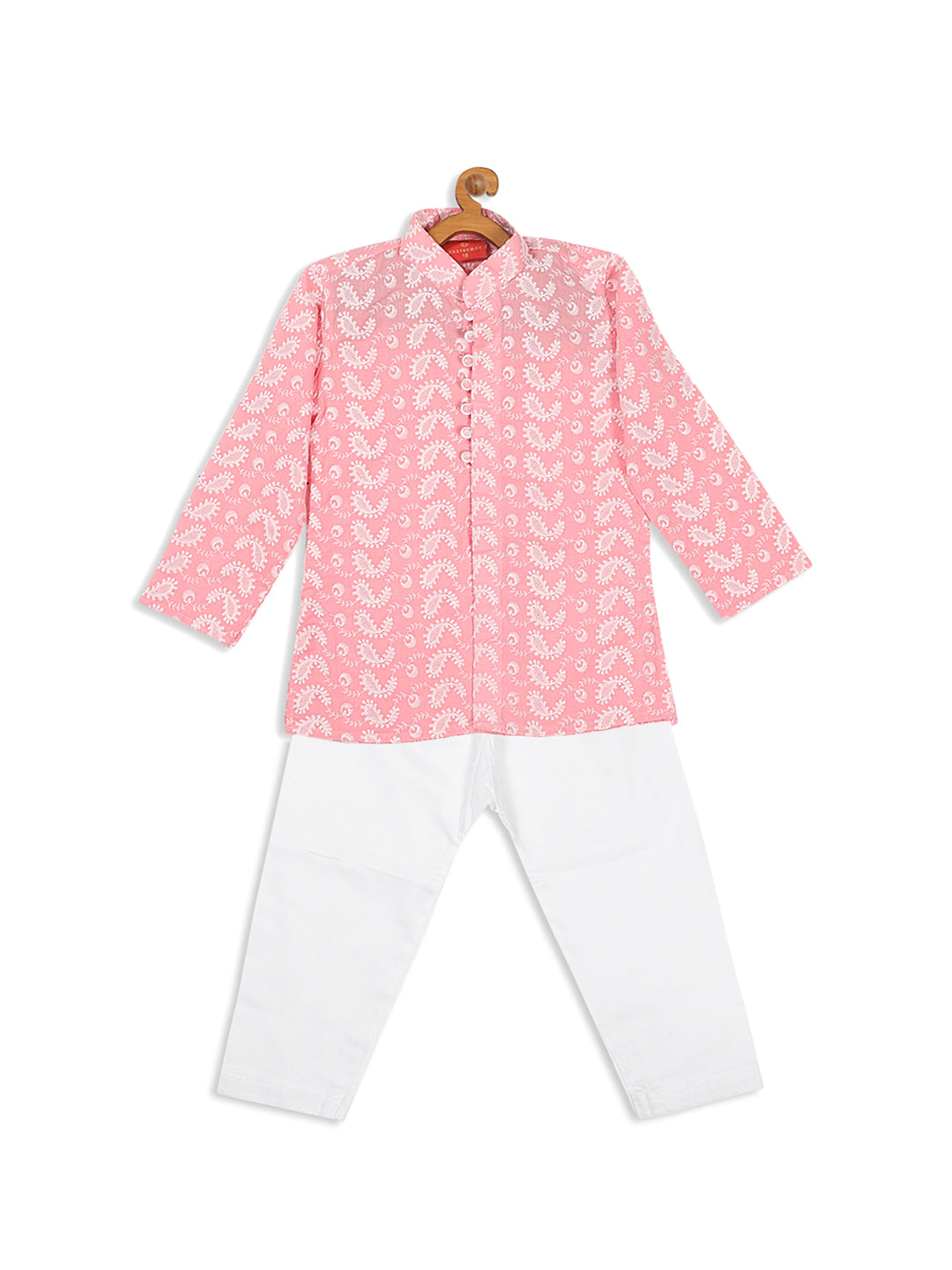 VASTRAMAY SISHU Boy's Pink Floral Chikankari Pure Cotton Kurta with Pyjama - qivii