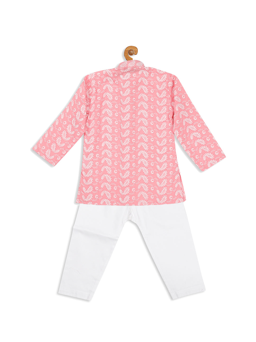 VASTRAMAY SISHU Boy's Pink Floral Chikankari Pure Cotton Kurta with Pyjama - qivii