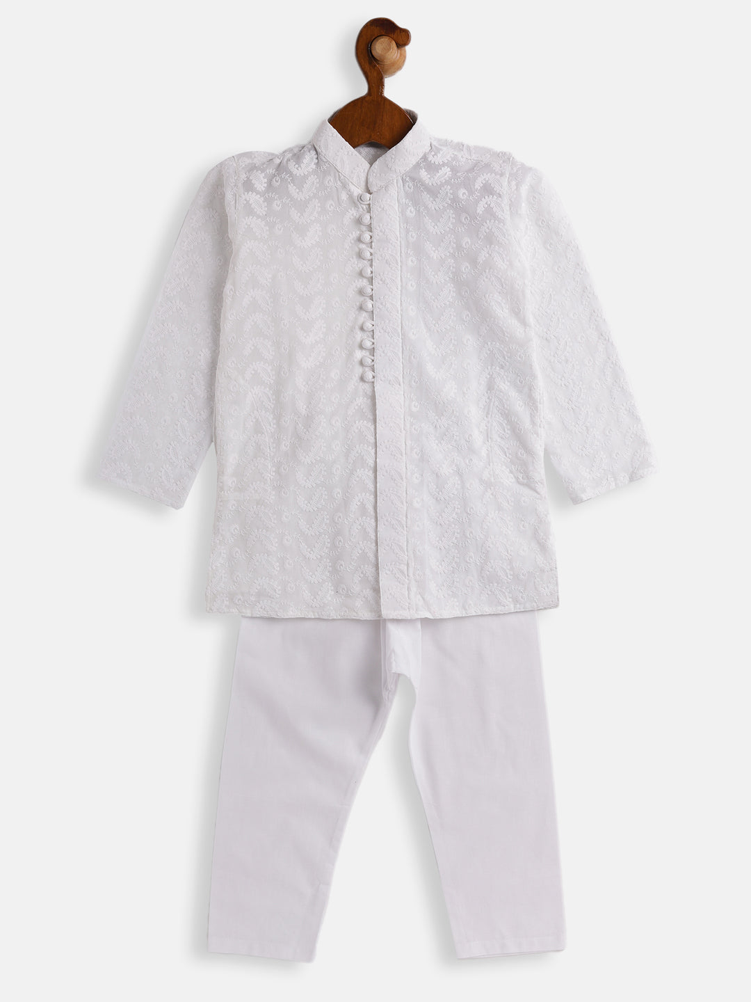 VASTRAMAY Boys White Pure Cotton Kurta Pyjama Set - qivii