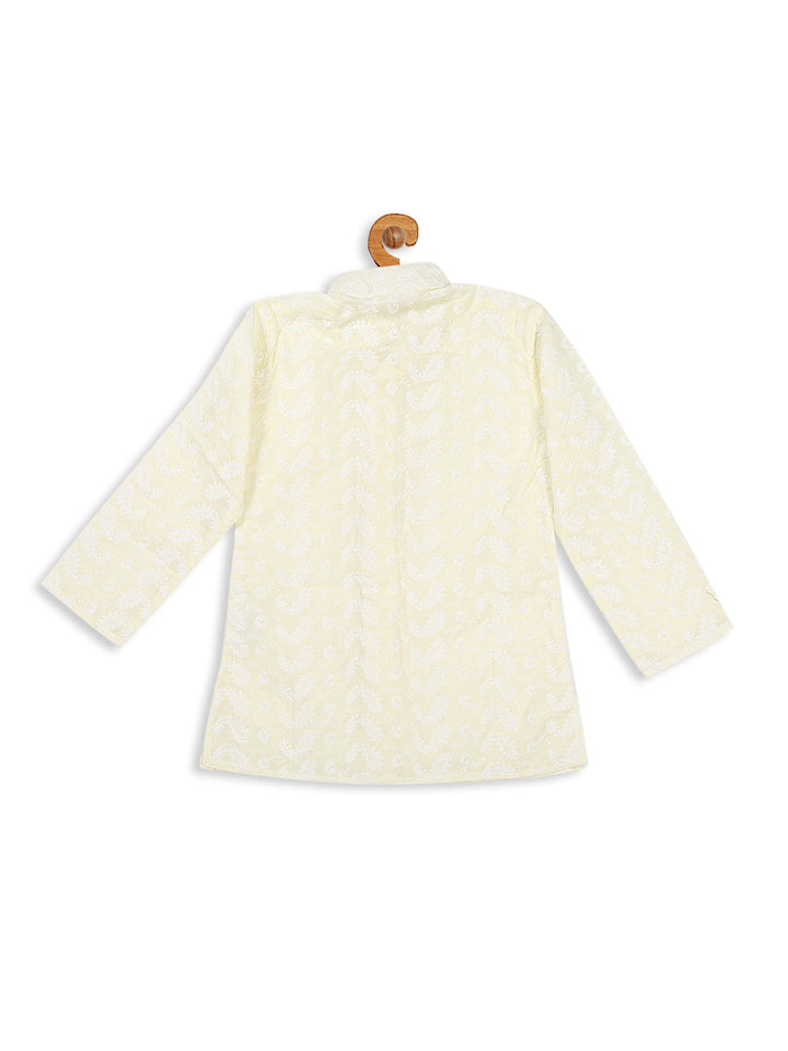 VASTRAMAY SISHU Boy's Yellow Chikankari Pure Cotton Kurta - qivii
