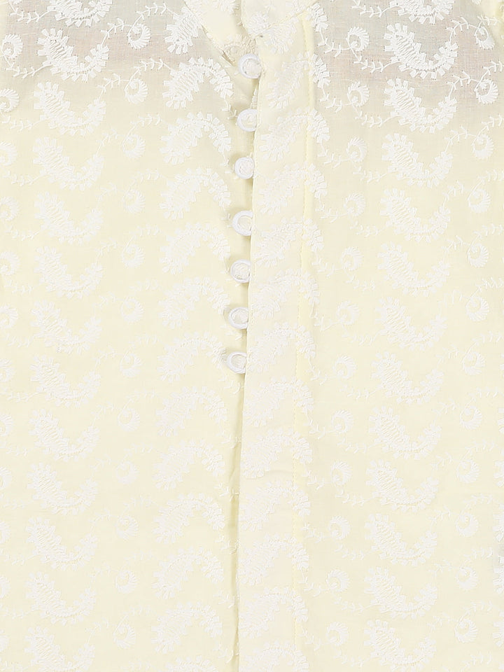 VASTRAMAY SISHU Boy's Yellow Chikankari Pure Cotton Kurta - qivii