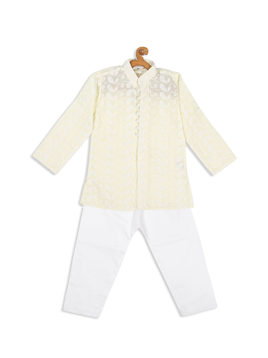 VASTRAMAY SISHU Boy's Yellow Chikankari Pure Cotton Kurta With Pyjama Set - qivii