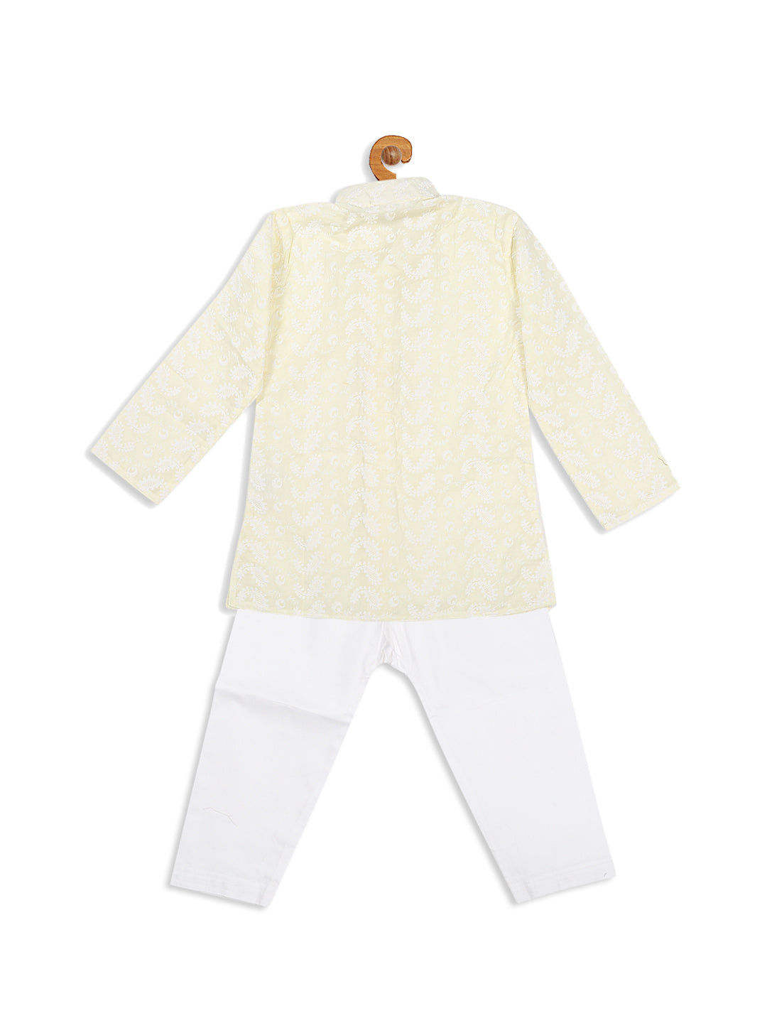 VASTRAMAY SISHU Boy's Yellow Chikankari Pure Cotton Kurta With Pyjama Set - qivii
